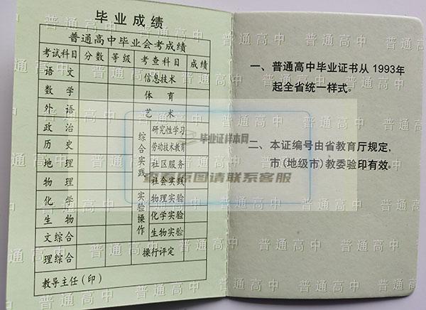 2001年辽宁省高中毕业证成绩单