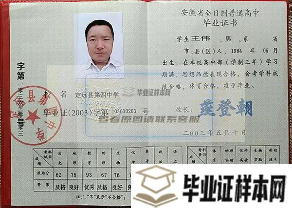 2000年安徽省高中毕业证内页