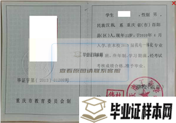 重庆渝东卫生学校毕业证样本