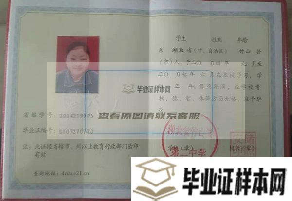 武汉市第二中学毕业证样本