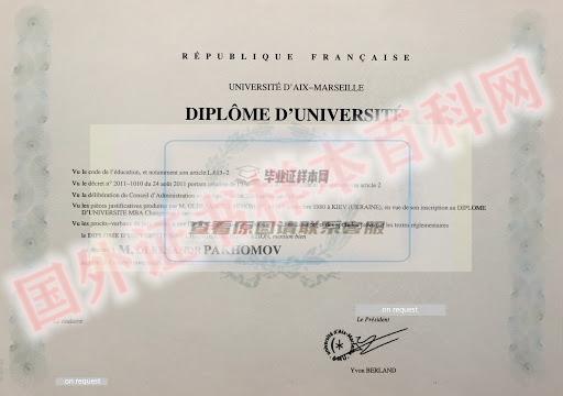 版本展示:艾克斯－马赛大学毕业证书样本