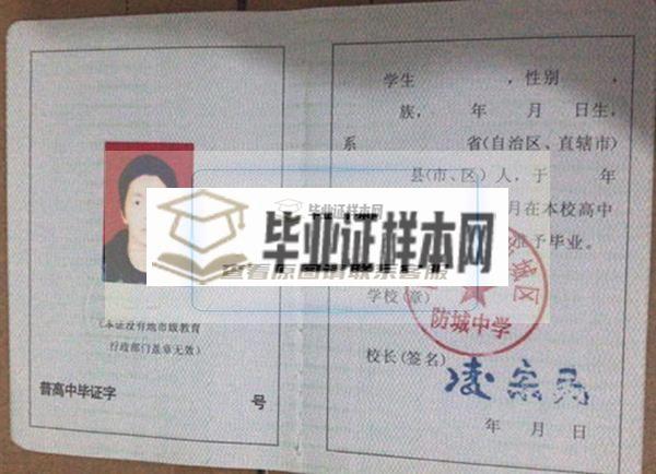 广西壮族自治区2000年高中毕业证内芯