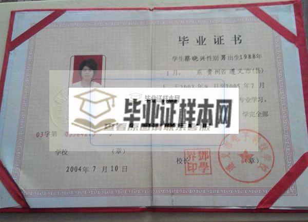 贵州省1995年中专毕业证样本