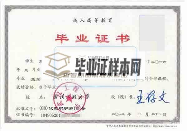 武汉工程大学毕业证样本(图1)