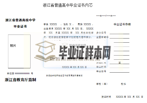 新版浙江省普通高中毕业证书中文原件模板