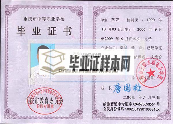 重庆市三峡水利电力学校毕业证内芯