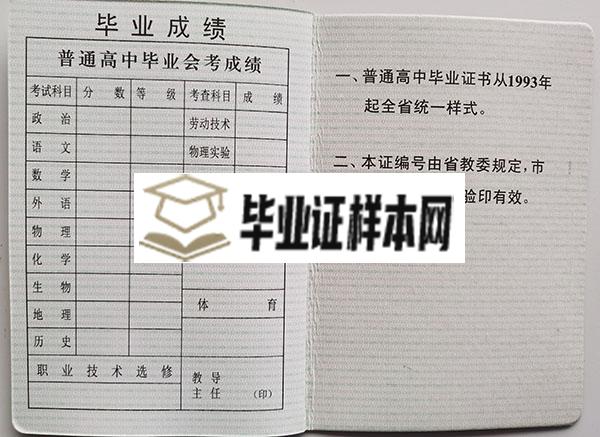 普兰店市1999年高中毕业证成绩单