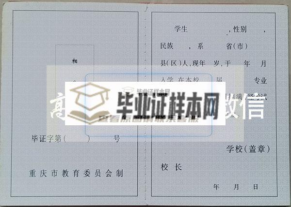 重庆市2002年中专毕业证样本