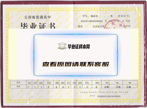 云南省2016年高中毕业证样本