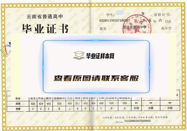 云南省景洪市第四中学毕业证样本图片(图1)