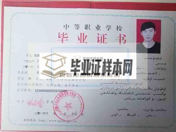新疆2001年中专毕业证模板