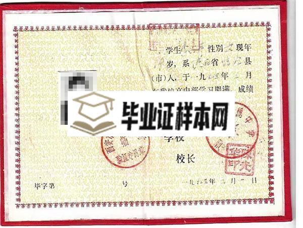 1993年临潼县油槐中学毕业证样本