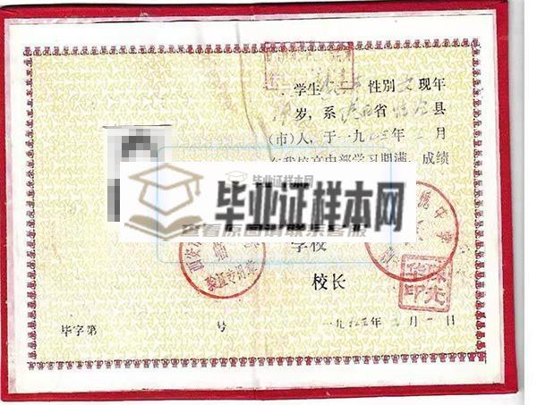 1993年临潼县油槐中学毕业证样本