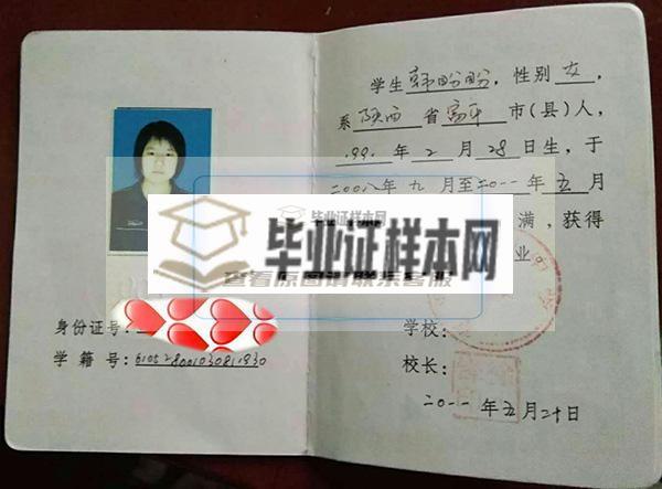 陕西省2003年高中毕业证样本