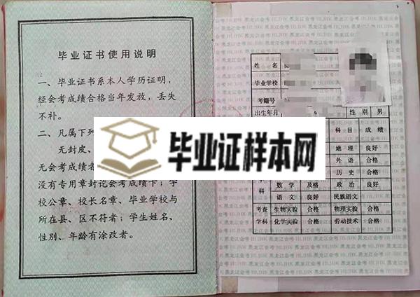 黑龙江省1996年高中毕业证会考成绩单