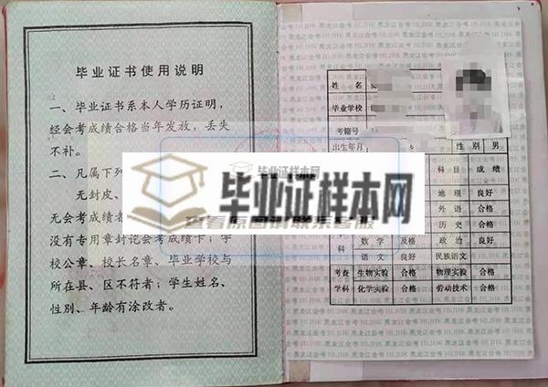 黑龙江省1996年高中毕业证会考成绩单
