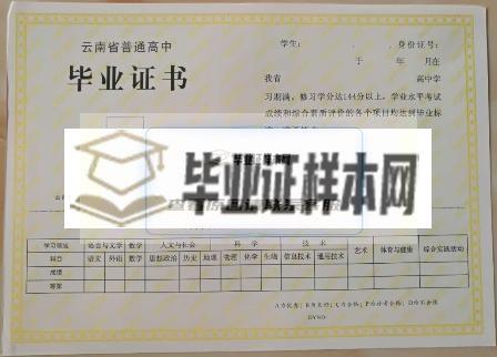 云南高中毕业证样本图片(图1)