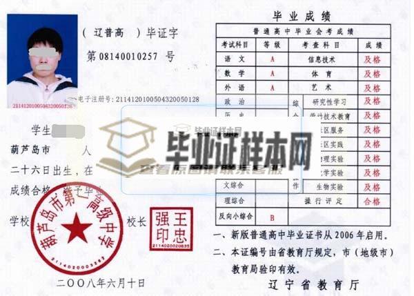 辽阳县第一高级中学毕业证内芯