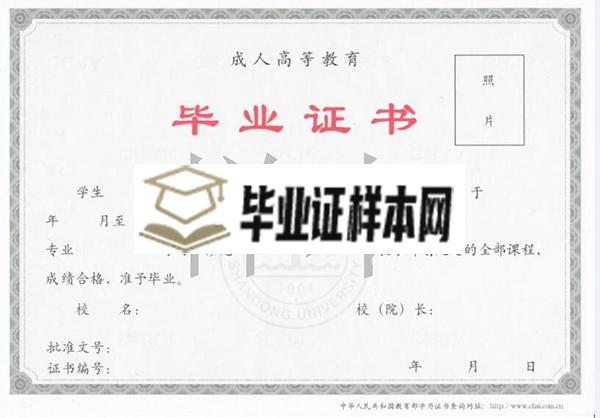 山东大学网络教育毕业证书样本