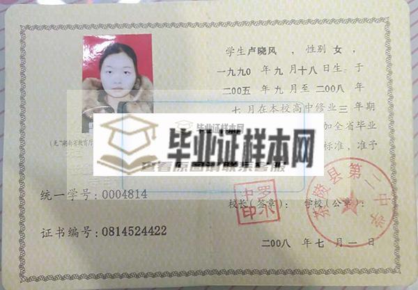 湖南省2003年高中毕业证