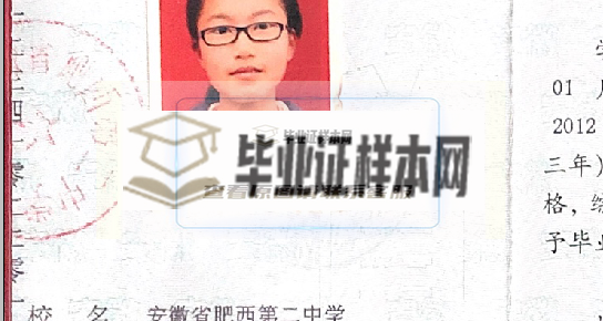 安徽省阜陽市高中畢業證鋼印樣本