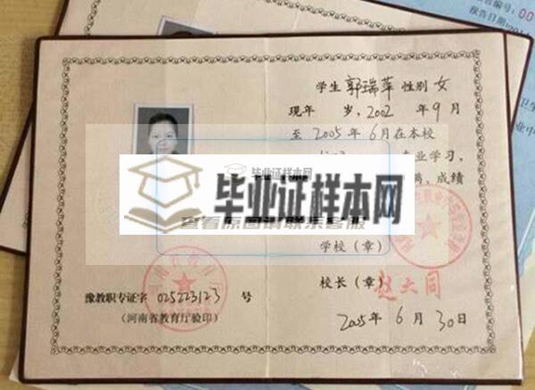 河南省2004年中专毕业证样本（图片）