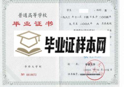 华侨大学2008年本科毕业证样本