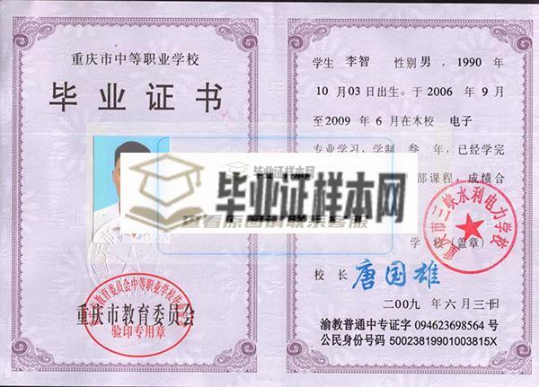 重庆市2001年中专毕业证样本