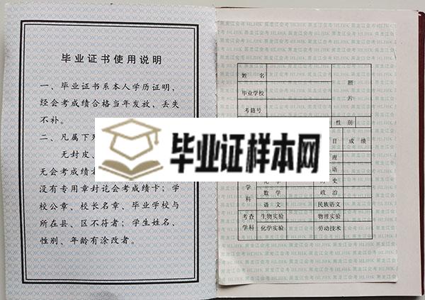 黑龙江省1998年高中毕业证成绩单