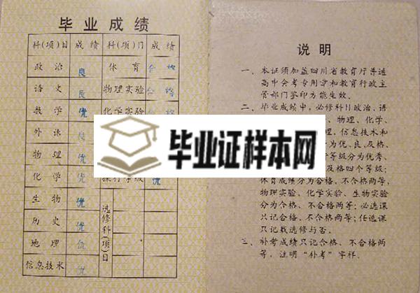 四川省2002年高中毕业证毕业成绩单