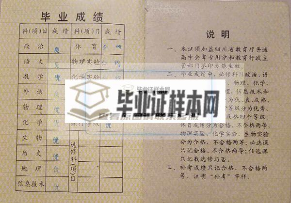四川省2002年高中毕业证毕业成绩单