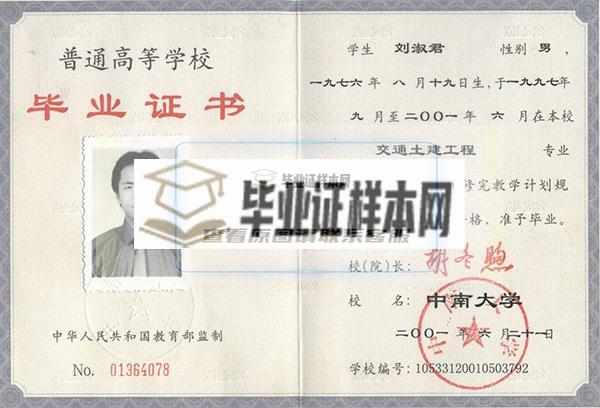 湖南商学院2000年大专毕业证模版