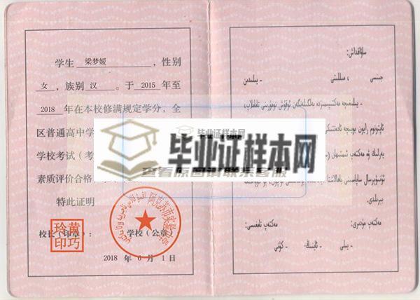 新疆2004年高中毕业证样本