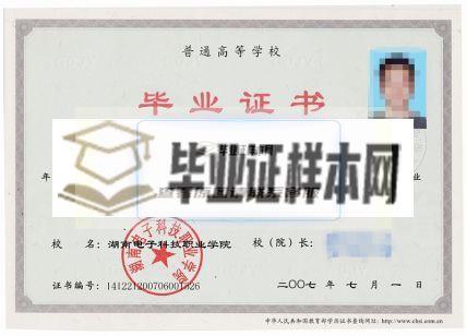 湖南电子科技职业学院2007年大专毕业证样本图