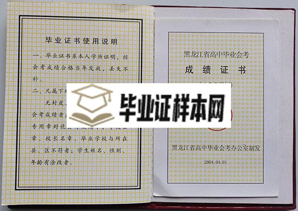 牡丹江2004年版高中毕业证会考成绩单