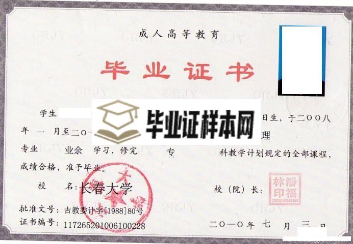 长春大学毕业证样本(图1)