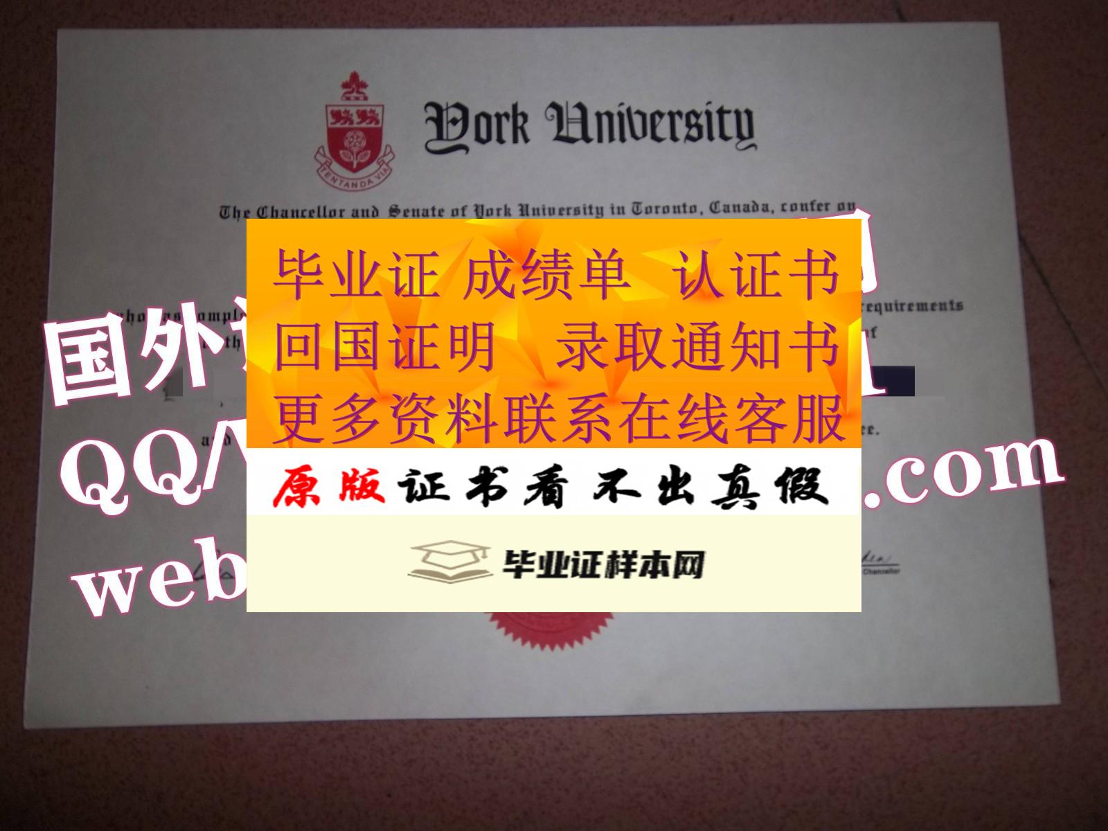 最新定制-加拿大约克大学毕业证书样本