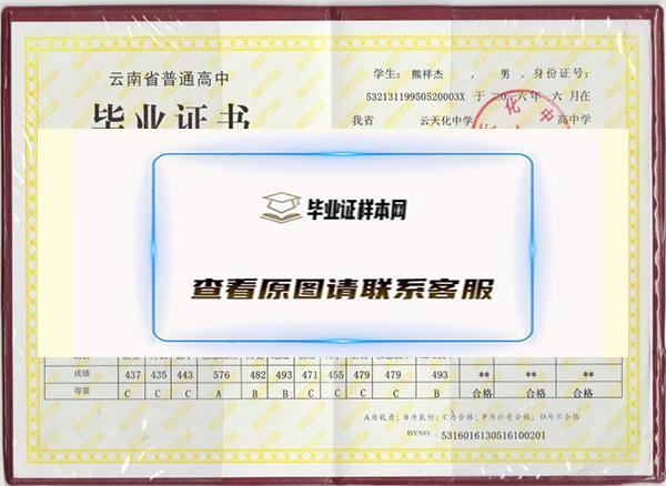 2013年云南省高中毕业证样本