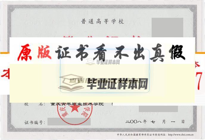 重庆青年职业技术学院毕业证样本 
