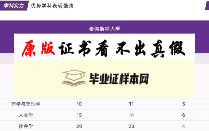 英国曼彻斯特大学毕业证书模板