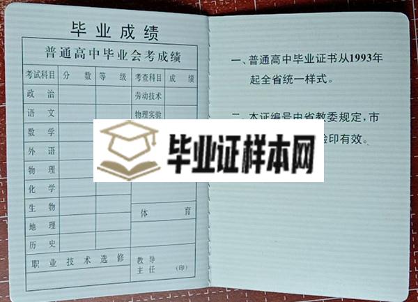 1992年辽宁省高中毕业证成线单