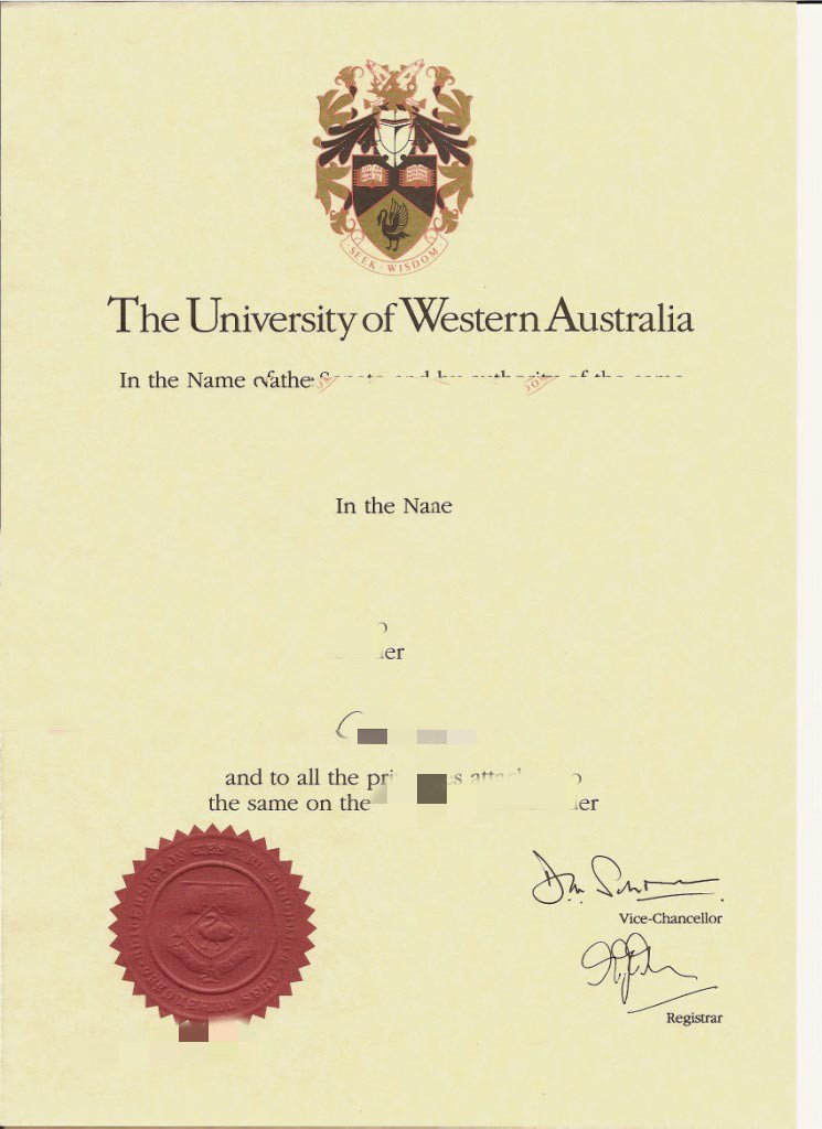 最新定制-西澳大学毕业证书样本