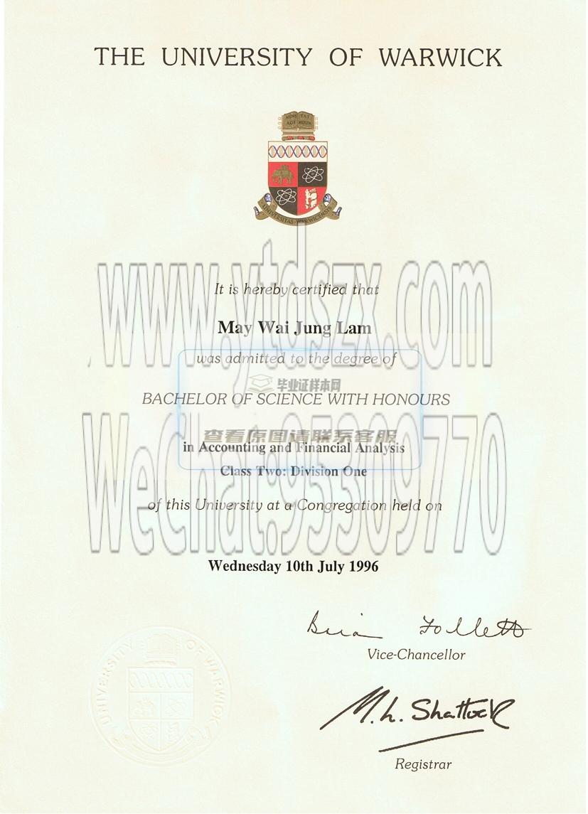 英国华威大学毕业证样本(图文)