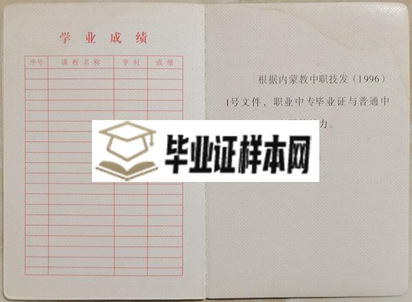 内蒙古2007年中专毕业证学业成绩单