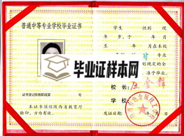 陕西省2003年卫校中专毕业证样本