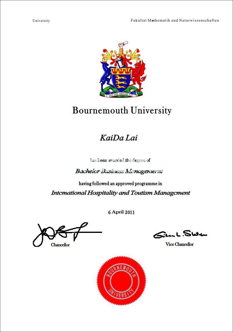英国伯恩茅斯大学毕业证样本