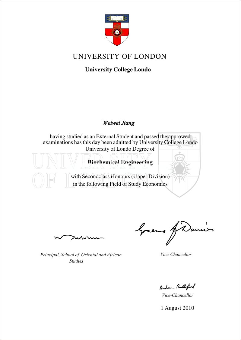 英国伦敦学院大学毕业证样本