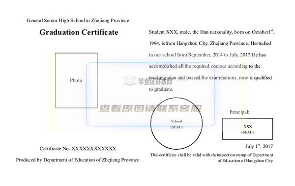 重庆市高中毕业证英文翻译模板