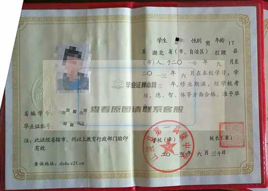 湖北省2005年高中毕业证样本