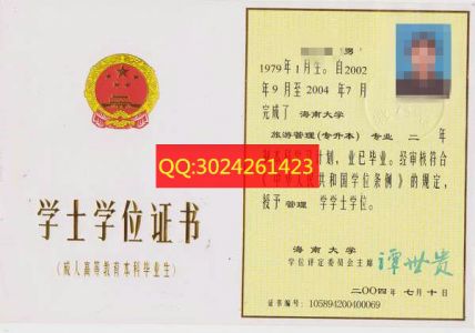 海南大学2004年学士学位证书样本